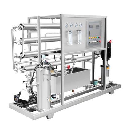500L/H容量 業務用逆浸透水処理システム、FRP前処理タンク3基、高純度効率